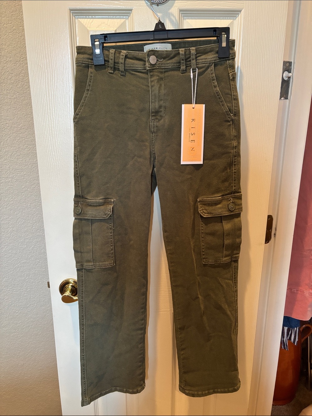 Risen Jeans Olive Green High Rise Cargo Pants Utility Stretch NWT Size 3 26